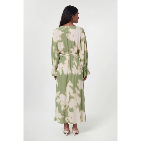 Robe Midi En Viscose Tissée Imprimée À Col Drapé