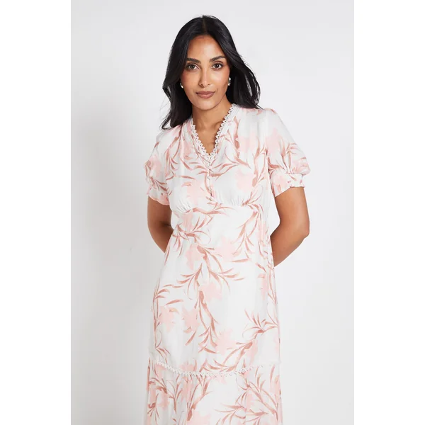 Robe Midi Florale Boutonnée Pour Petite Taille