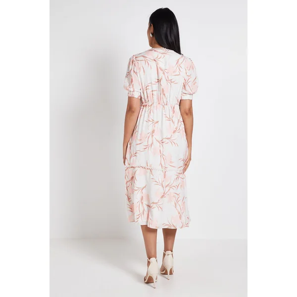 Robe Midi Florale Boutonnée Pour Petite Taille