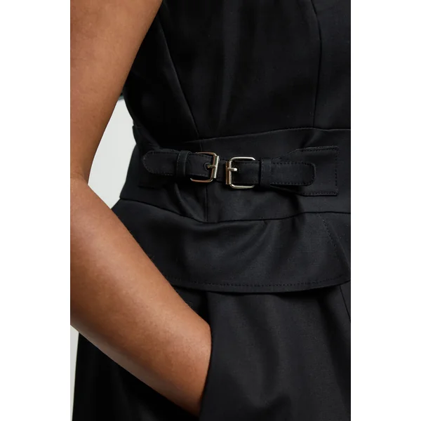 Robe Midi Grande Taille En Coton Premium Structuré Avec Ceinture À Boucle