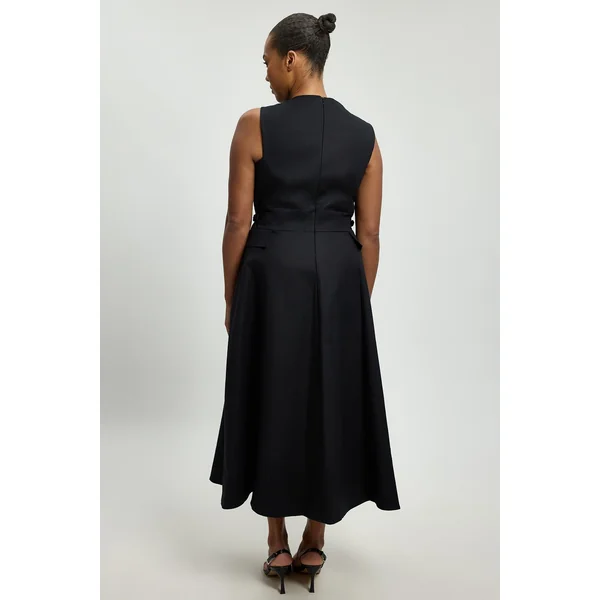 Robe Midi Grande Taille En Coton Premium Structuré Avec Ceinture À Boucle