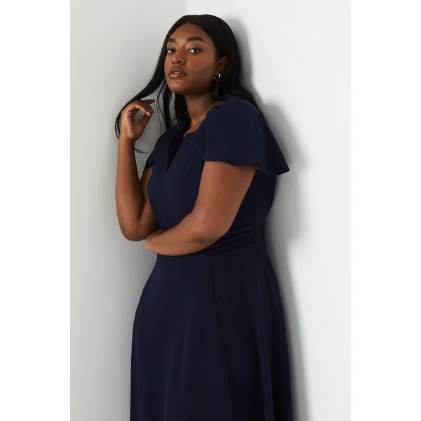 Robe Midi Grande Taille à Col V et Manches Courtes en Ponte