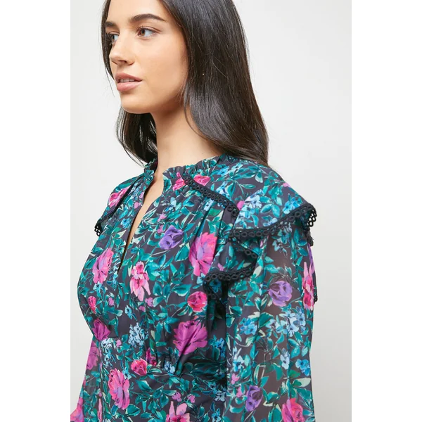 Robe Midi Imprimée à Manches Froncées Style Tea Dress