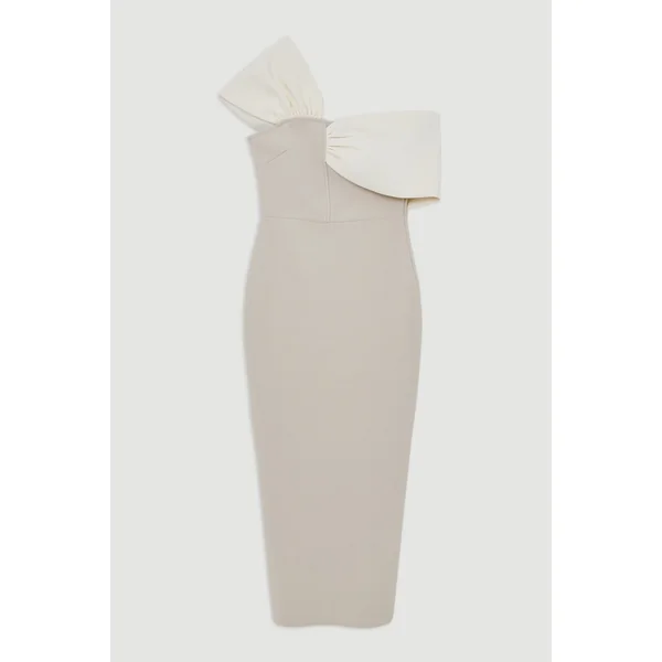 Robe Midi Moulante à Bandage avec Bretelle Asymétrique en Maille