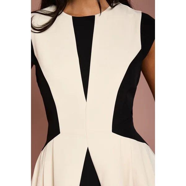 Robe Midi Petite en Crêpe à Blocs de Couleur