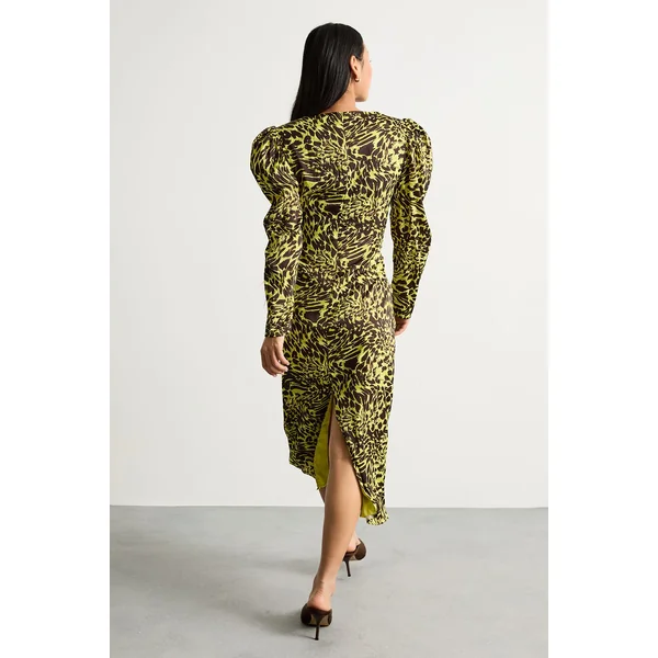 Robe Midi Petite en Satin à Décolleté Plongeant et Taille Ajourée