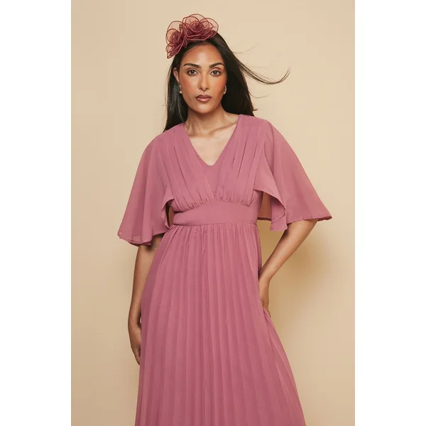 Robe Midi Petite à Manches Cape Plissées