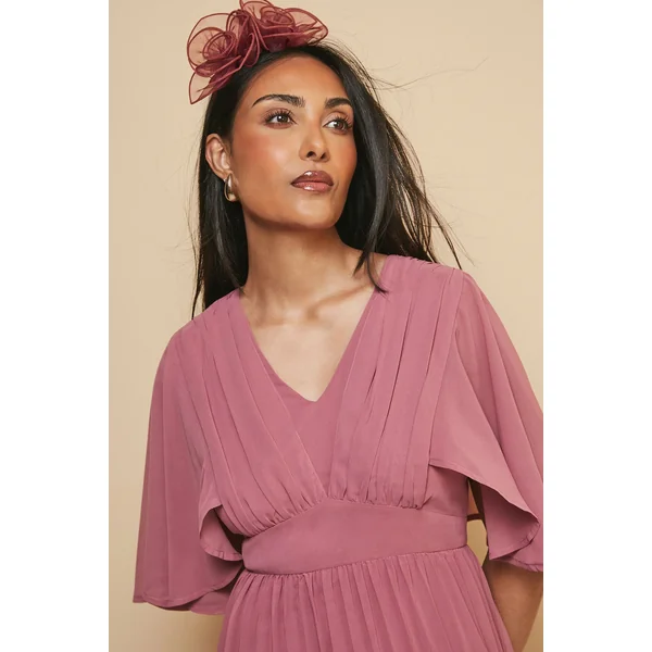 Robe Midi Petite à Manches Cape Plissées