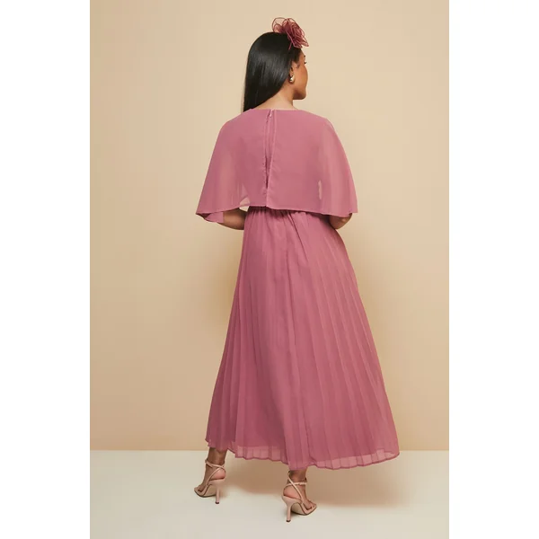 Robe Midi Petite à Manches Cape Plissées