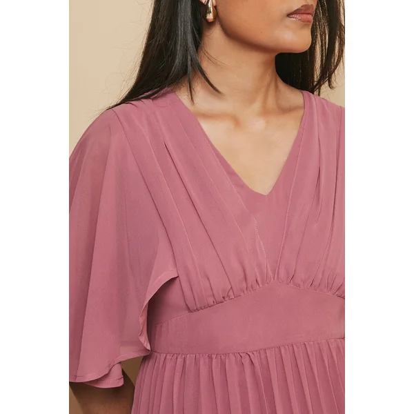Robe Midi Petite à Manches Cape Plissées