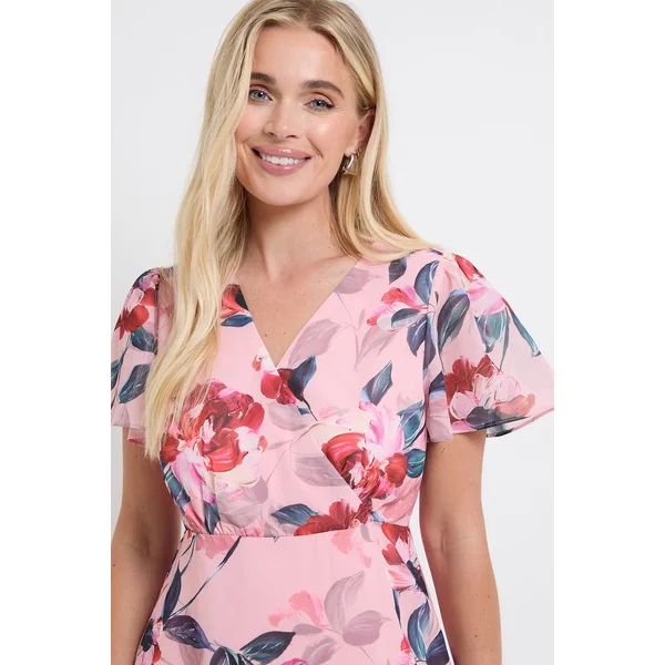Robe Midi Petite À Volants Et Imprimé Floral