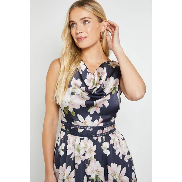Robe Midi Plissée À Col Bénitier En Crêpe Petite Taille