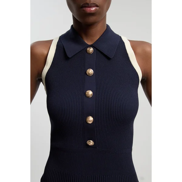 Robe Midi Sans Manches En Maille Côtelée À Blocs De Couleurs Militaires