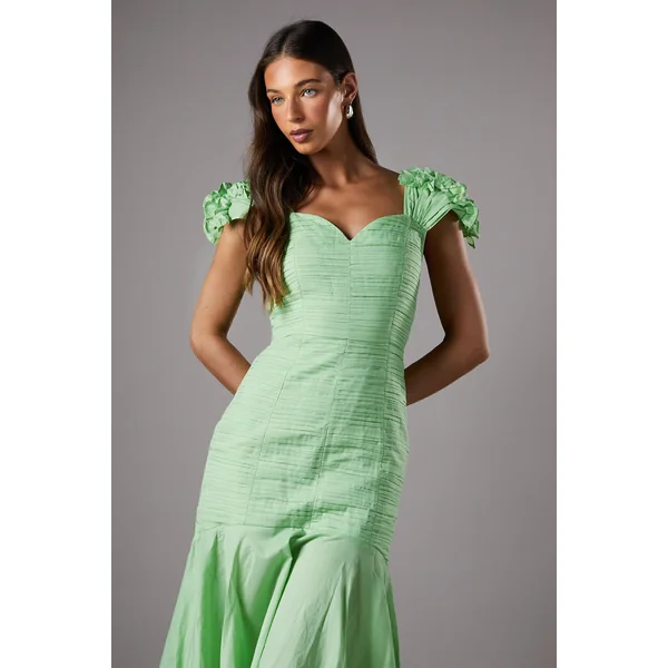 Robe Midi Sans Manches à Ourlet Tombant et Détails Froncés