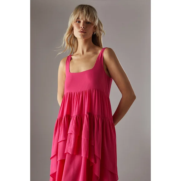 Robe Midi Smock à Volants Étagés en Mousseline