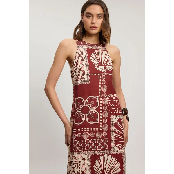 Robe Midi Tissée En Lin Et Viscose À Imprimé Carreaux