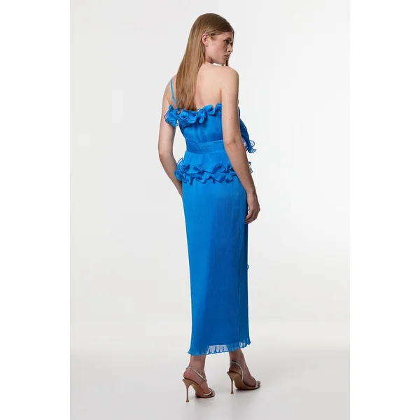 Robe midi tissée sans bretelles Digital Ophelia en géorgette froissée à plis fins