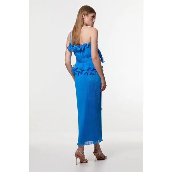 Robe midi tissée sans bretelles Digital Ophelia en géorgette froissée à plis fins