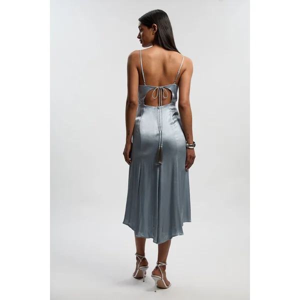 Robe Midi Tissée À Bretelles En Crêpe Dos Satiné