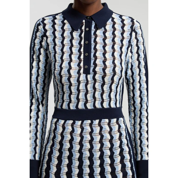 Robe Midi Tricotée Pointelle À Col Contrastant Petite Taille