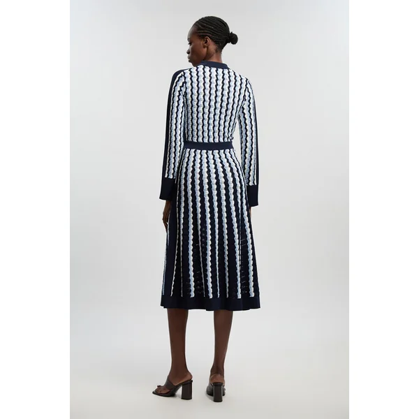 Robe Midi Tricotée Pointelle À Col Contrastant Petite Taille