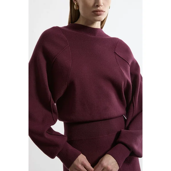Robe Midi Tricotée à Manches Rondes Effet Laine