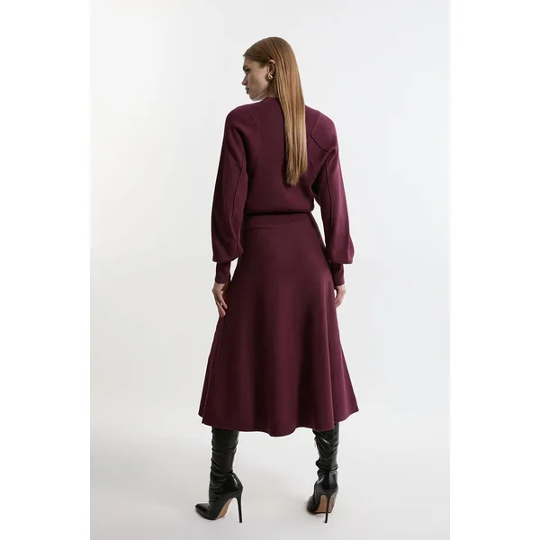 Robe Midi Tricotée à Manches Rondes Effet Laine