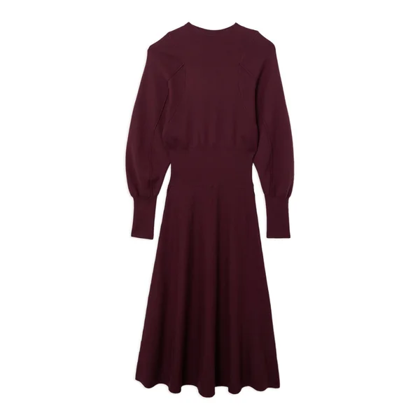 Robe Midi Tricotée à Manches Rondes Effet Laine