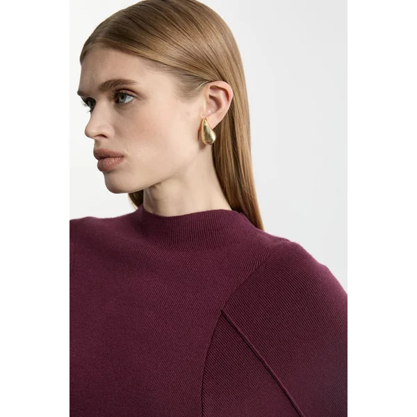 Robe Midi Tricotée à Manches Rondes Effet Laine
