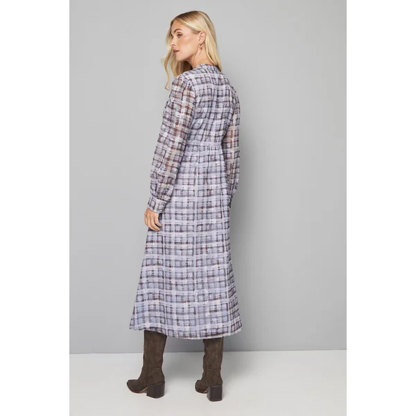 Robe Midi à Carreaux Dévorés avec Nœud Devant Petite Taille