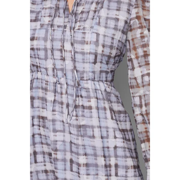 Robe Midi à Carreaux Dévorés avec Nœud Devant Petite Taille