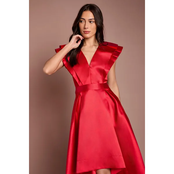 Robe Midi À Col En V Et Manches À Volants