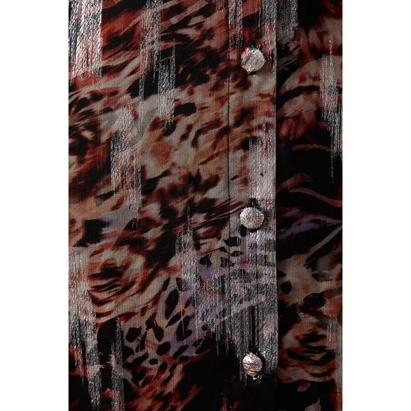 Robe Midi à Col Plongeant et Boutonnage Intégral en Jacquard Métallisé