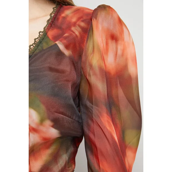Robe Midi à Manches Longues avec Col V et Dos Ouvert