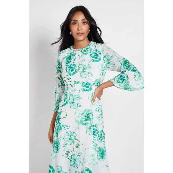 Robe Midi À Volants Avec Encolure Fleurie Petite Taille