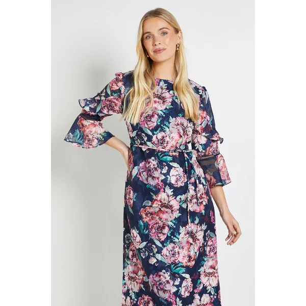 Robe Midi À Volants Motif Floral Dévoré Petite Taille