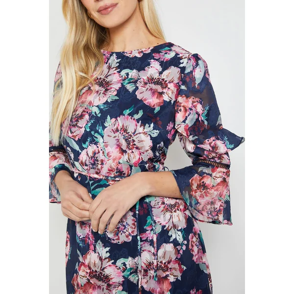 Robe Midi À Volants Motif Floral Dévoré Petite Taille