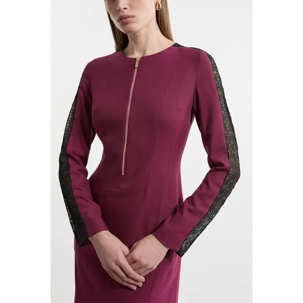Robe midi à zip avant en mélange de twill et dentelle sur mesure