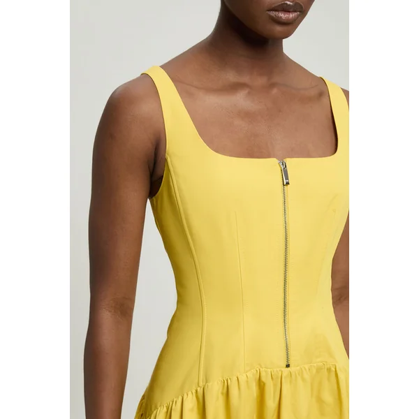 Robe Midi Évasée En Satin De Coton Ajusté
