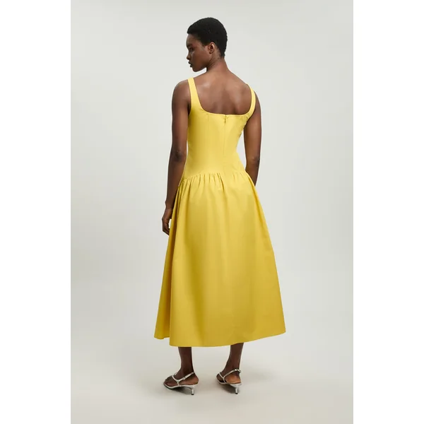 Robe Midi Évasée En Satin De Coton Ajusté