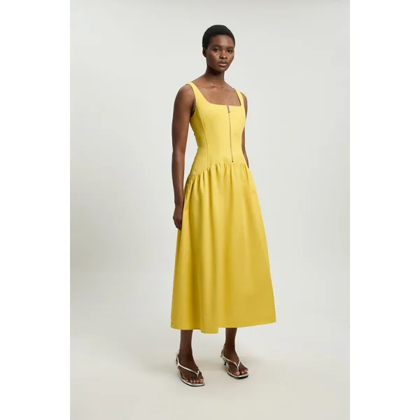 Robe Midi Évasée En Satin De Coton Ajusté