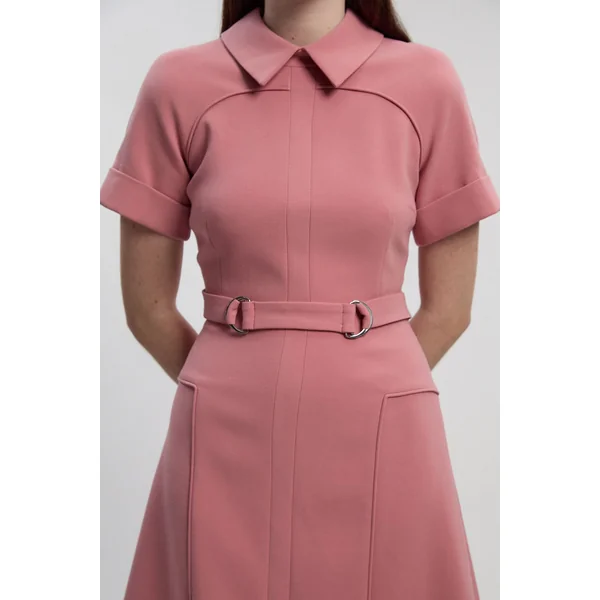Robe Midi Évasée à Détail Patte en Stretch Compact Petite Taille