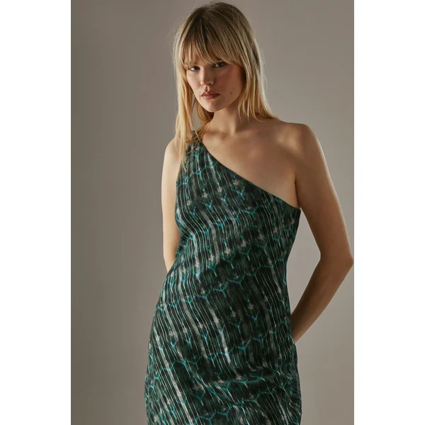 Robe Mi-Longue Asymétrique en Mousseline Métallisée