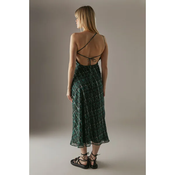Robe Mi-Longue Asymétrique en Mousseline Métallisée