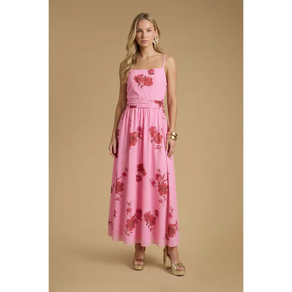 Robe Mi-longue De Bal En Mesh Imprimé À Bretelles