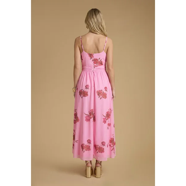 Robe Mi-longue De Bal En Mesh Imprimé À Bretelles
