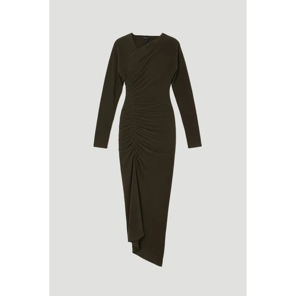 Robe Mi-longue en Jersey Texturé Brossé avec Détail Froncé