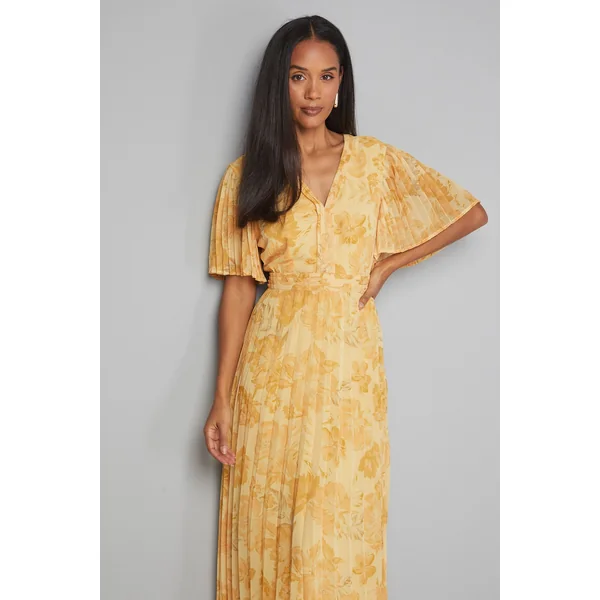 Robe Mi-longue en Mousseline Florale à Manches Plissées