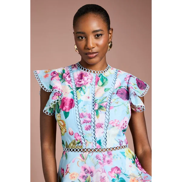 Robe Mi-longue en Organza à Volants avec Bordure en Dentelle