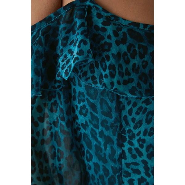 Robe Mi-Longue Petite en Mousseline à Volants et Épaules Dénudées